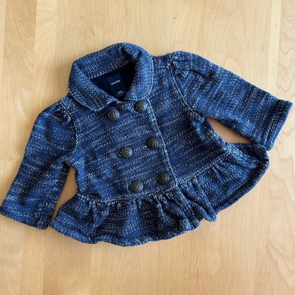 Baby Gap double breasted blue knit jacket